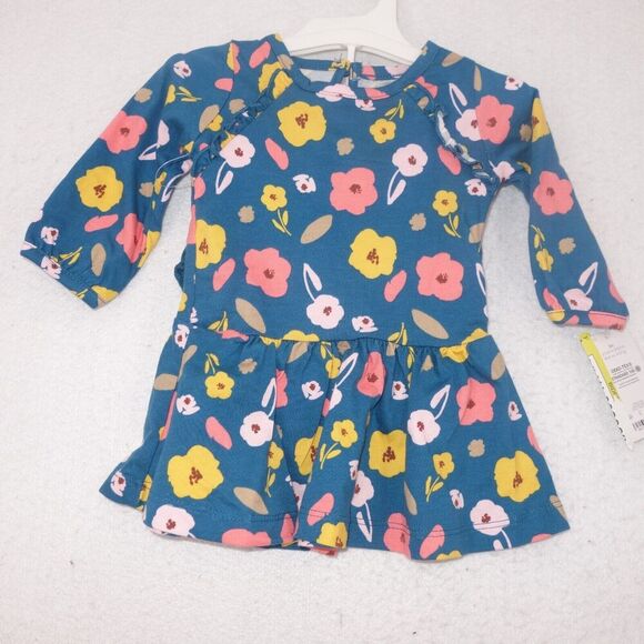 NEW Carter’s Just One You Long Sleeve Dress Blue Fall Flowers Baby Girl 3 Months - Picture 1 of 4